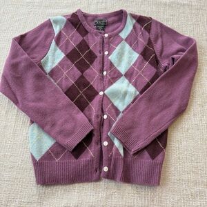Abercrombie & Fitch LAMBSWOOL Purple & Blue Argyle Vintage Cardigan